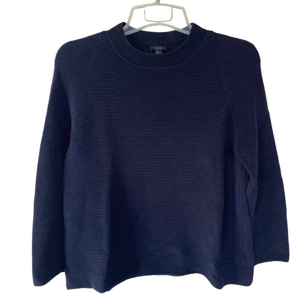 COS Navy Blue Ribbed Sweater Mock Neck